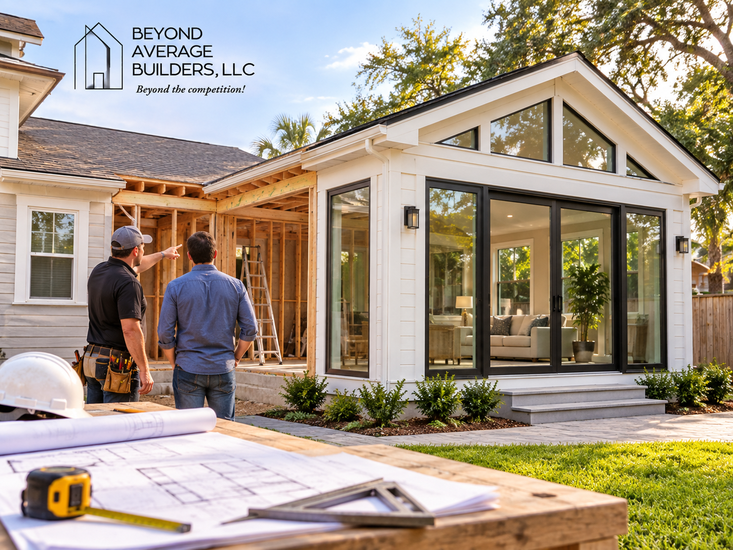 Contractor helping a homeowner plan a home addition by Beyond Average Builders